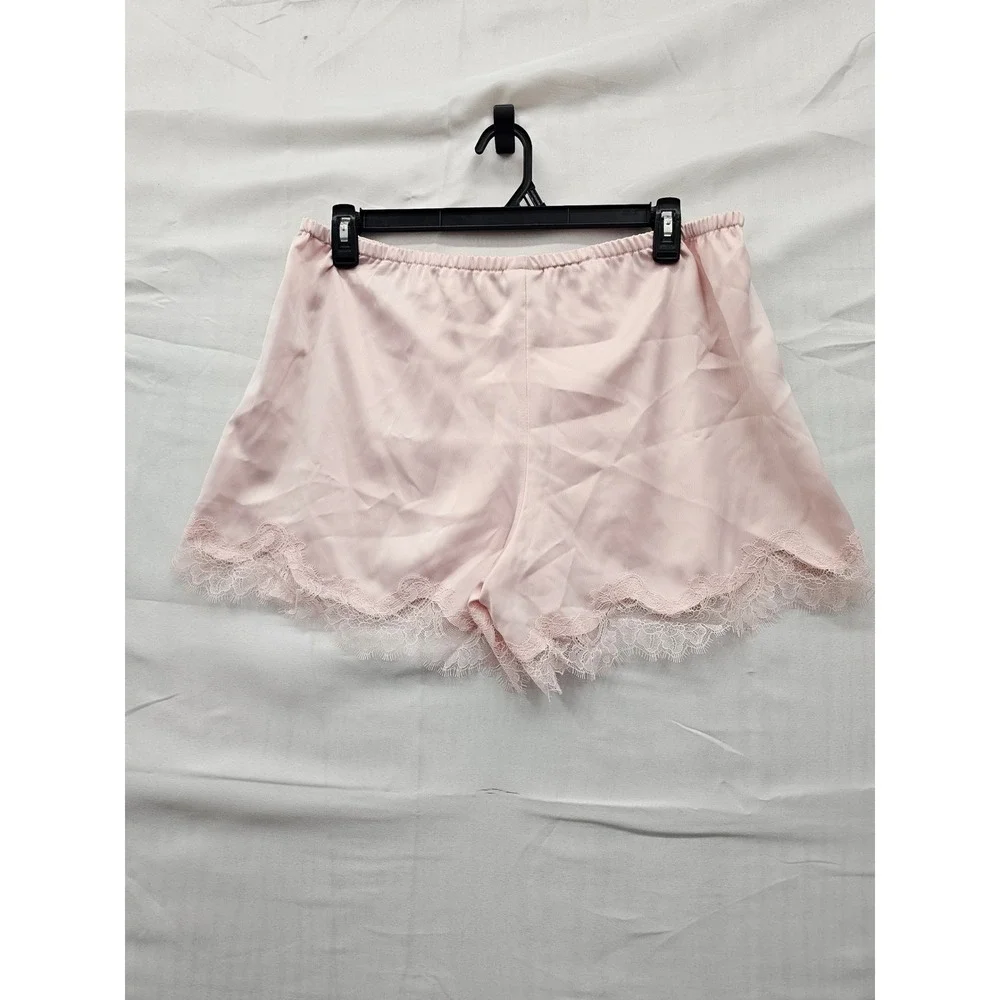 A New Day Womens Lace Trim Satin Sleep Shorts Pink Polyester Blend Size Large